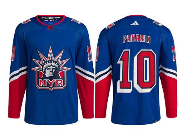 Men%27s New York Rangers #10 Artemi Panarin Blue 2022 Reverse Retro Stitched Jersey Dzhi->new york rangers->NHL Jersey